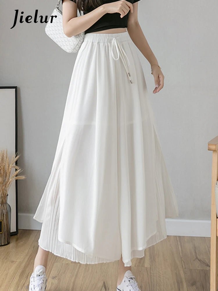 韓系休閒垂感闊腿褲/ 女裝/ 高腰寬鬆雪紡長褲 - WeddLin 輕婚紗