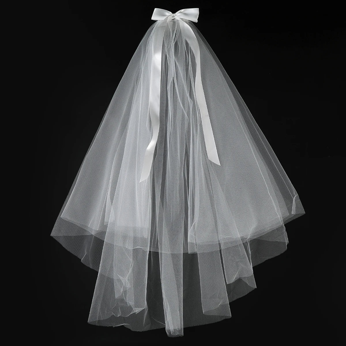 婚禮單身派對新娘髮飾/白色薄紗蝴蝶結珍珠頭紗髮夾 - WeddLin 輕婚紗