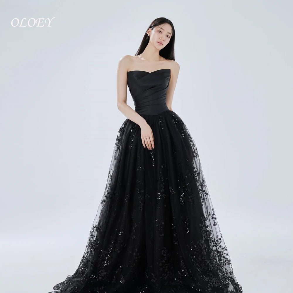 黑色甜心領亮面薄紗晚禮服 韓系長禮服 演出/派對/舞會 可訂製 - WeddLin 輕婚紗