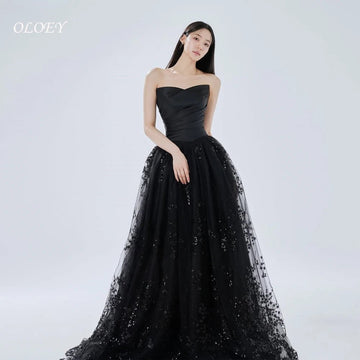 黑色甜心領亮面薄紗晚禮服 韓系長禮服 演出/派對/舞會 可訂製 - WeddLin 輕婚紗