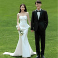 極簡平口緞面蝴蝶結輕婚紗｜依照身形訂製 - WeddLin 輕婚紗