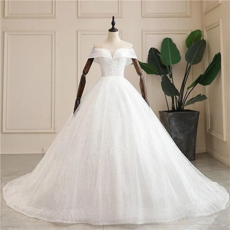 奢華亮片婚紗/經典船領新娘禮服/露肩新娘禮服/新娘禮服訂製 - WeddLin 輕婚紗
