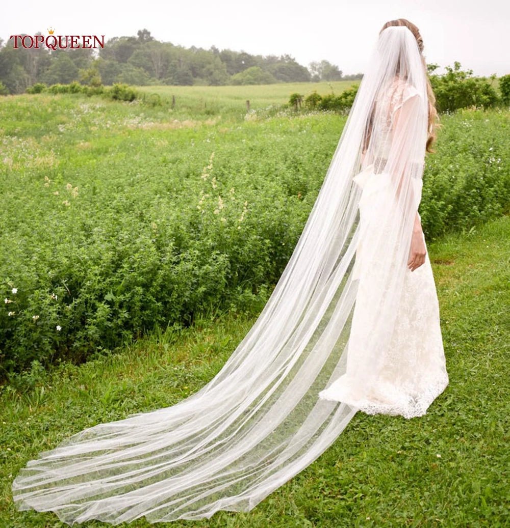 經典新娘婚紗頭紗/單層柔軟婚禮長頭紗/帶梳子婚紗/配件素紗/黑紅色 - WeddLin 輕婚紗