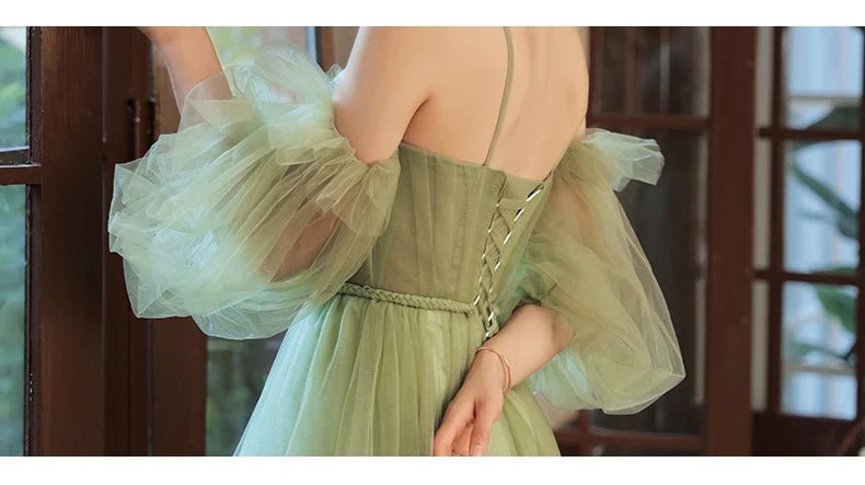 草綠色半袖女孩公主伴娘/宴會派對舞會/舞會長禮服 - WeddLin 輕婚紗
