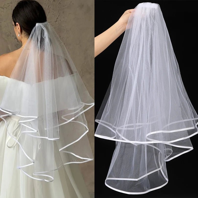 婚禮單身派對新娘髮飾/白色薄紗蝴蝶結珍珠頭紗髮夾 - WeddLin 輕婚紗