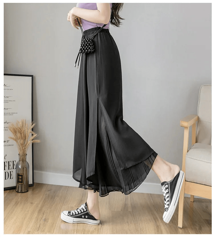 韓系休閒垂感闊腿褲/ 女裝/ 高腰寬鬆雪紡長褲 - WeddLin 輕婚紗