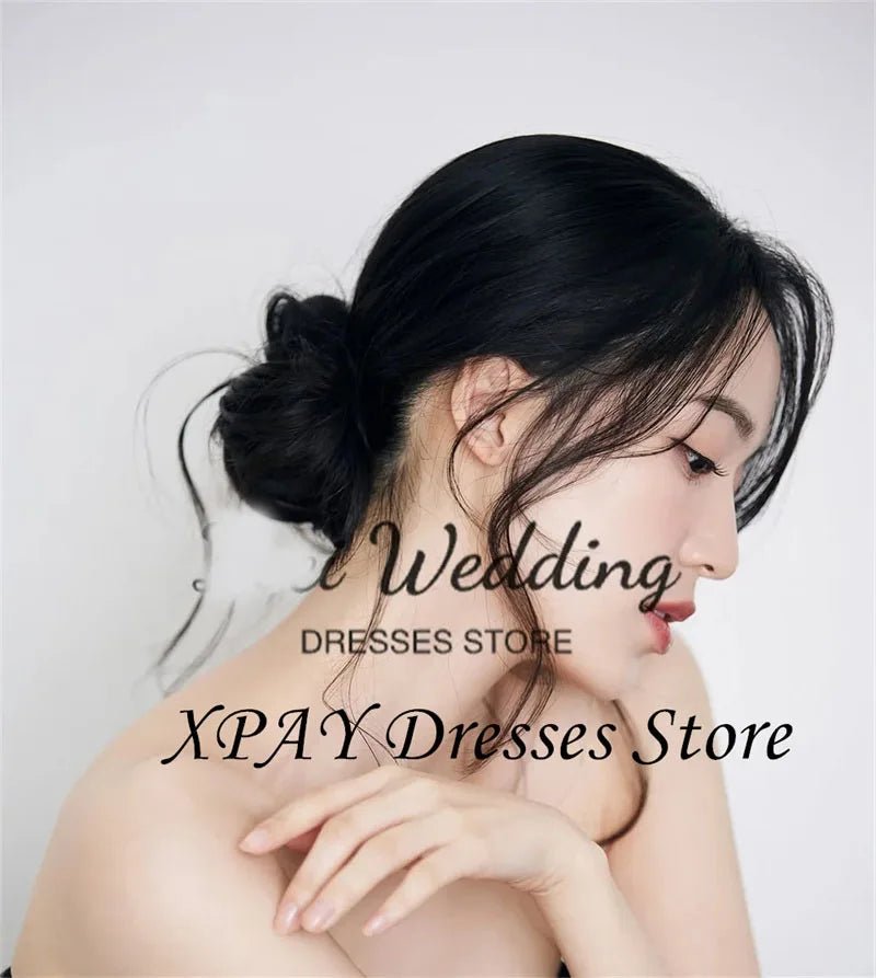 韓系黑色紗裙婚紗/ 拍攝禮服/ 心形領口 落地長裙 背部綁帶/ 可客製新款 - WeddLin 輕婚紗