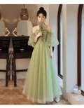 草綠色半袖女孩公主伴娘/宴會派對舞會/舞會長禮服 - WeddLin 輕婚紗