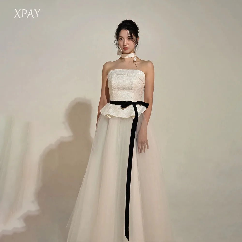 韓系平口薄紗輕婚紗｜依照身形訂製（含可拆卸腰帶） - WeddLin 輕婚紗