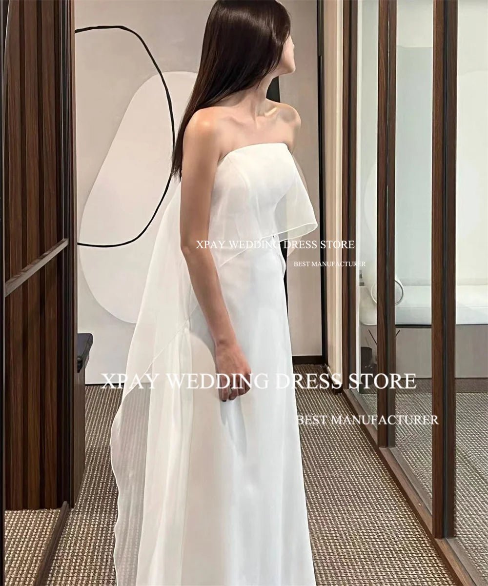 絲緞韓國美人魚婚紗/露肩簡約拖地長正式派對禮服/純色訂製婚紗 - WeddLin 輕婚紗