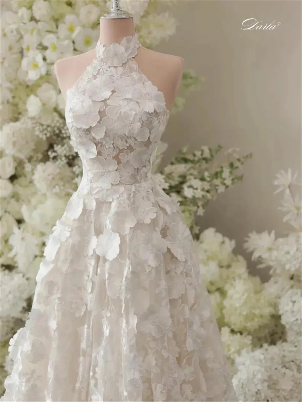 立體蕾絲碎花派對禮服/ 露背無袖新娘禮服 /拖地晚禮服 - WeddLin 輕婚紗