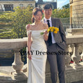 優雅露肩婚紗/韓國拍攝絲緞拖地新娘禮服/束腰後背簡約/定制 - WeddLin 輕婚紗