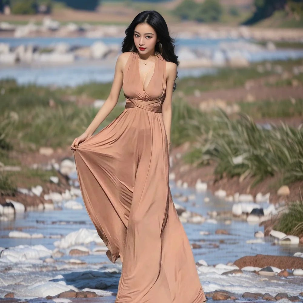 婚禮伴娘沙灘派對波西米亞風/多穿法長洋裝/ 無肩帶連身裙 - WeddLin 輕婚紗