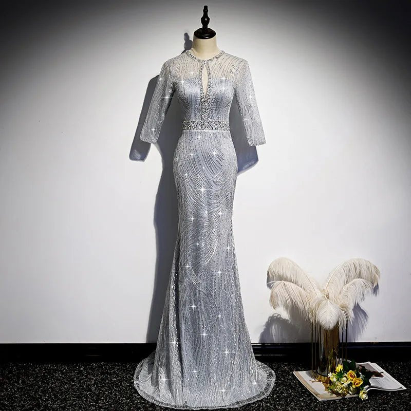 銀色亮片魚尾長禮服｜長裙落地、正式晚宴客製款 - WeddLin 輕婚紗