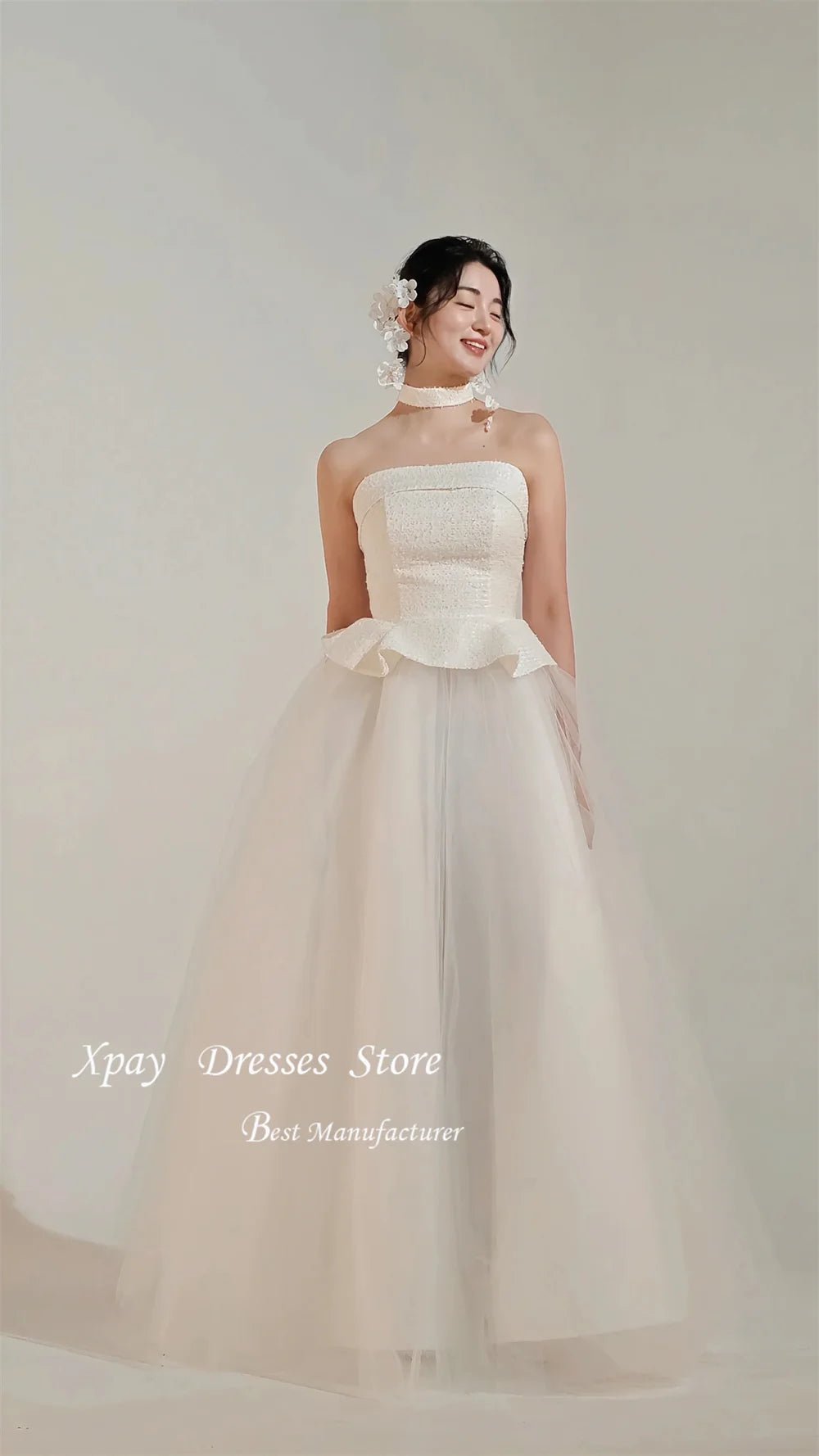 韓系平口薄紗輕婚紗｜依照身形訂製（含可拆卸腰帶） - WeddLin 輕婚紗