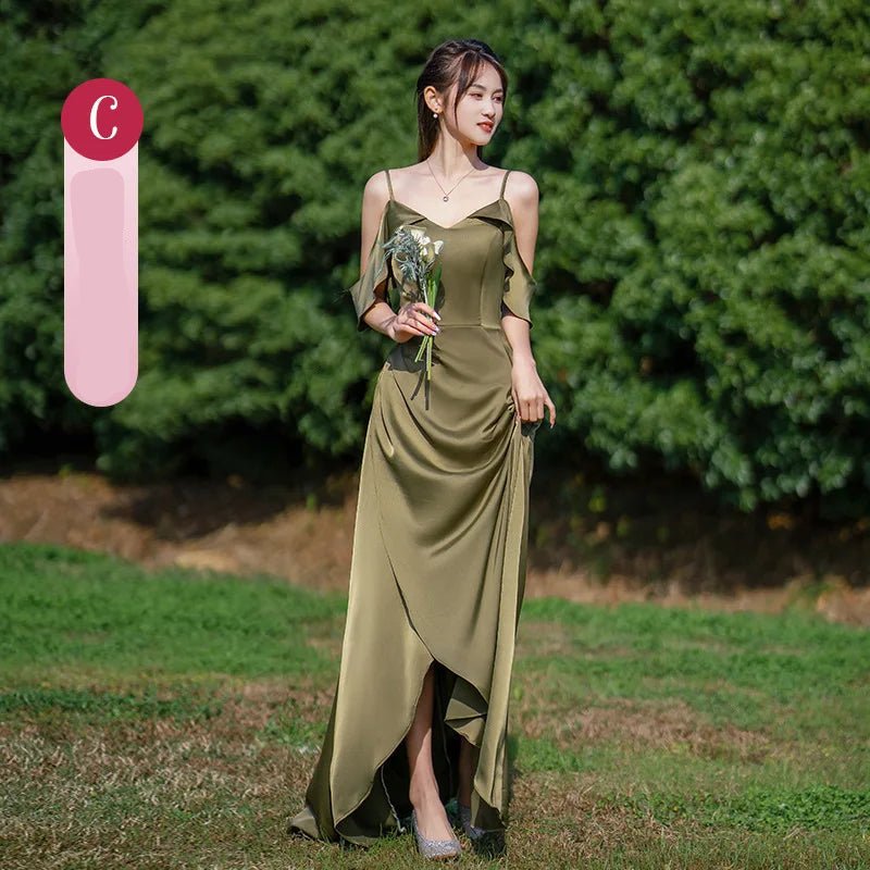 墨綠色緞面長款伴娘禮服｜小型婚禮與海外婚禮適用 - WeddLin 輕婚紗