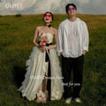 無肩帶高開衩多層褶襉掃尾韓式婚紗/ 客製款 - WeddLin 輕婚紗