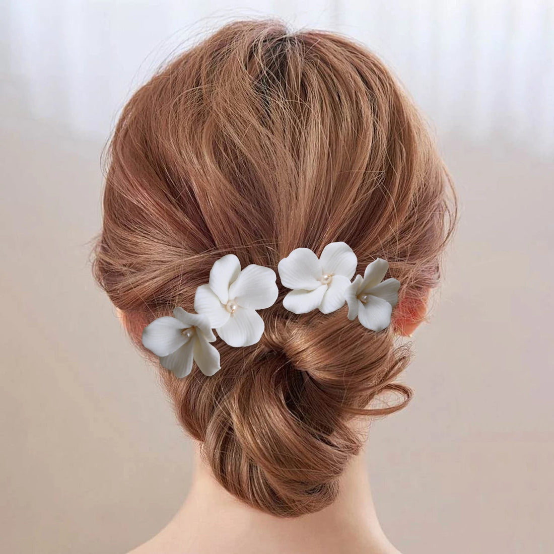白色陶瓷花新娘髮夾/ 髮簪/ 婚禮頭飾/髮飾品 - WeddLin 輕婚紗