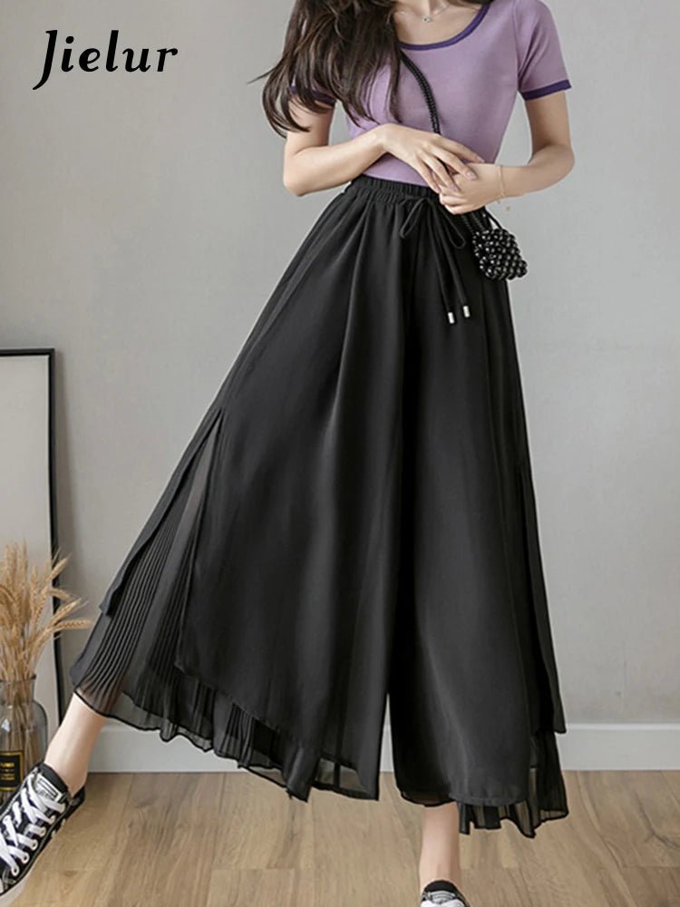 韓系休閒垂感闊腿褲/ 女裝/ 高腰寬鬆雪紡長褲 - WeddLin 輕婚紗