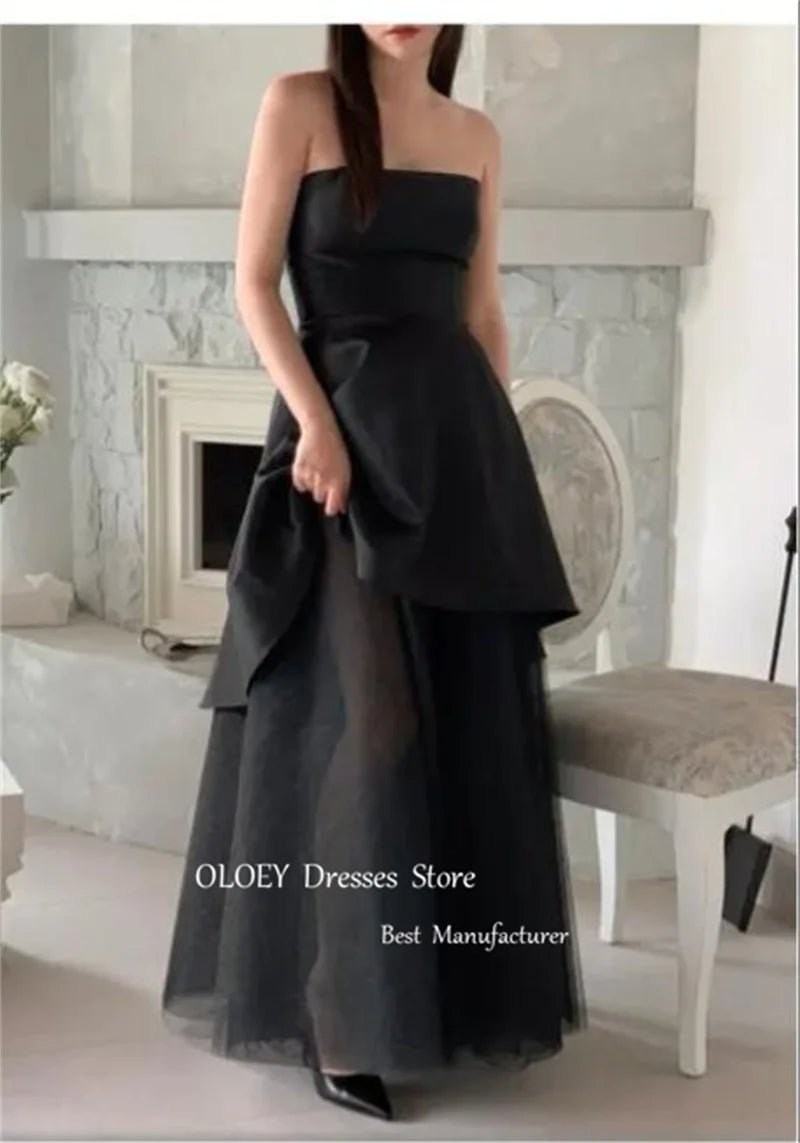 訂製黑色兩件式短禮服／無肩帶紗裙晚宴服／拍照禮服套裝 - WeddLin 輕婚紗