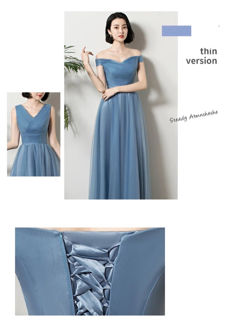 灰藍色長簡約公主伴娘/宴會派對舞會/舞會禮服 - WeddLin 輕婚紗