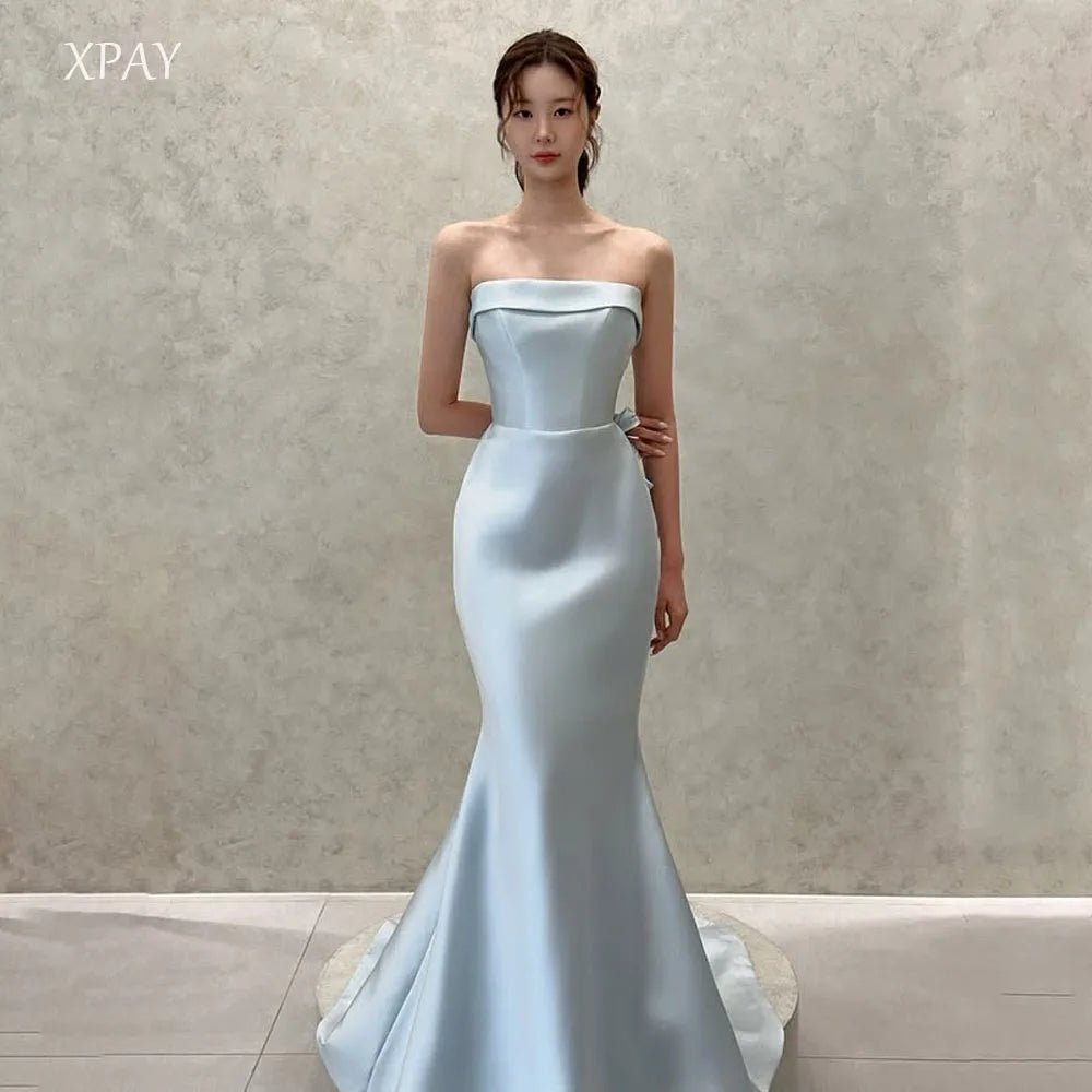 寶寶藍平口緞面魚尾輕婚紗｜依照身形訂製 - WeddLin 輕婚紗