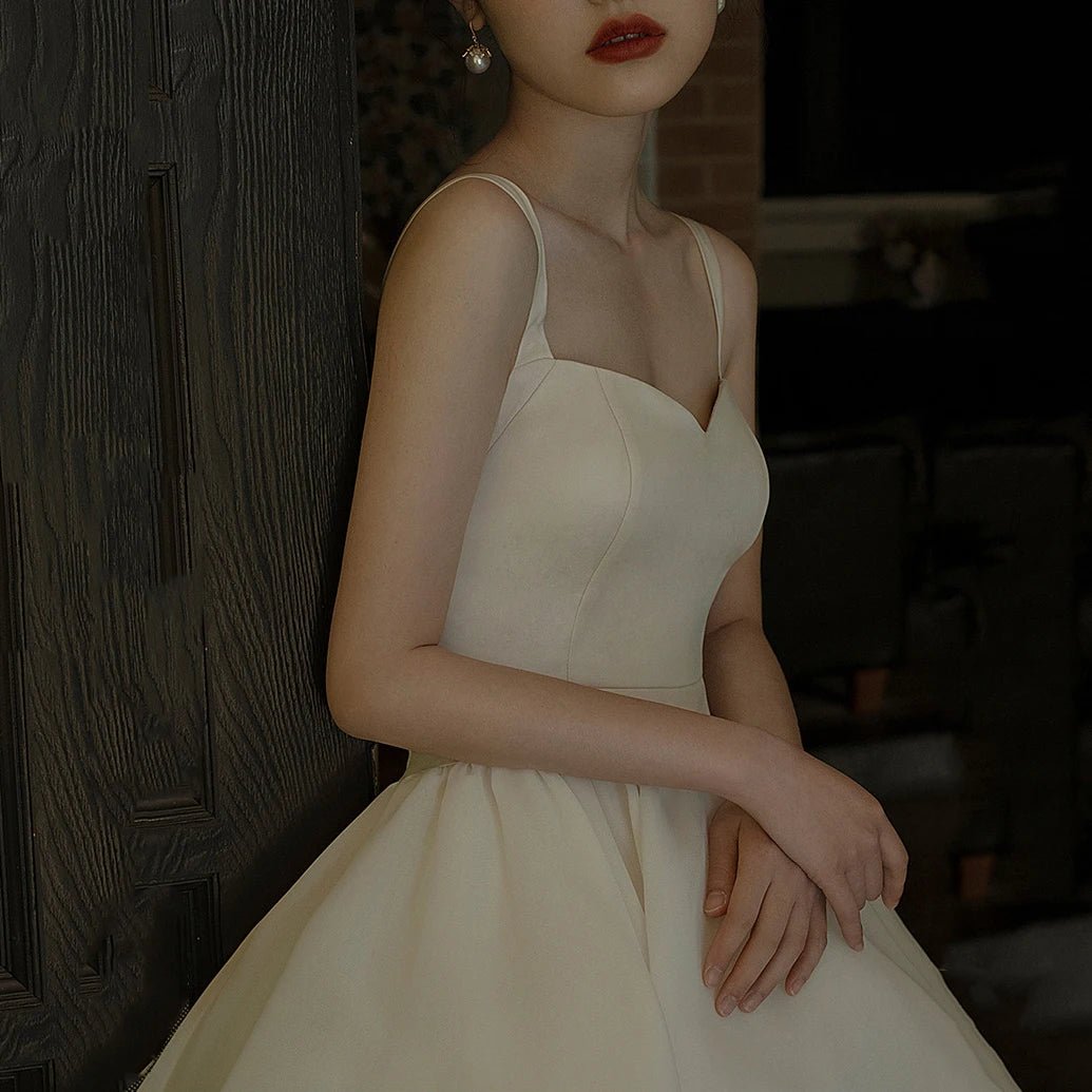 簡約細肩帶緞面夏季婚紗禮服/ 婚宴舞會長裙 - WeddLin 輕婚紗