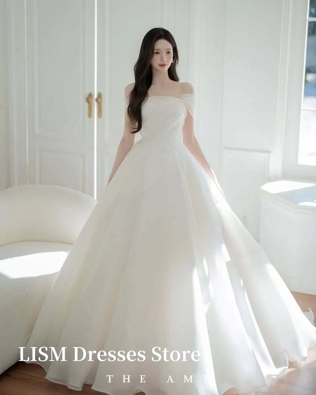 優雅韓國婚紗照拍攝/露肩露肩簡約及地新娘禮服/訂製 - WeddLin 輕婚紗