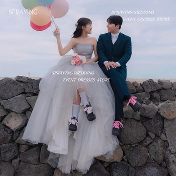 韓系薄紗馬甲禮服 婚禮/攝影/舞會 長款 無肩帶 可訂製 - WeddLin 輕婚紗