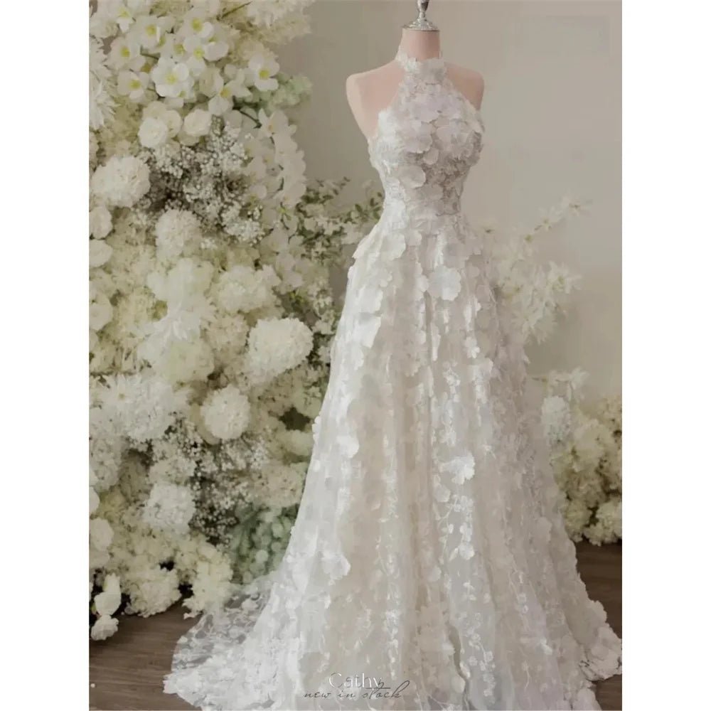 立體蕾絲碎花派對禮服/ 露背無袖新娘禮服 /拖地晚禮服 - WeddLin 輕婚紗