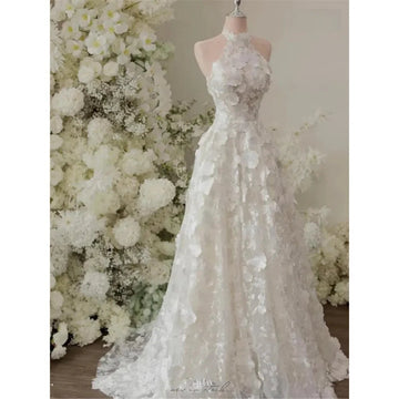 立體蕾絲碎花派對禮服/ 露背無袖新娘禮服 /拖地晚禮服 - WeddLin 輕婚紗