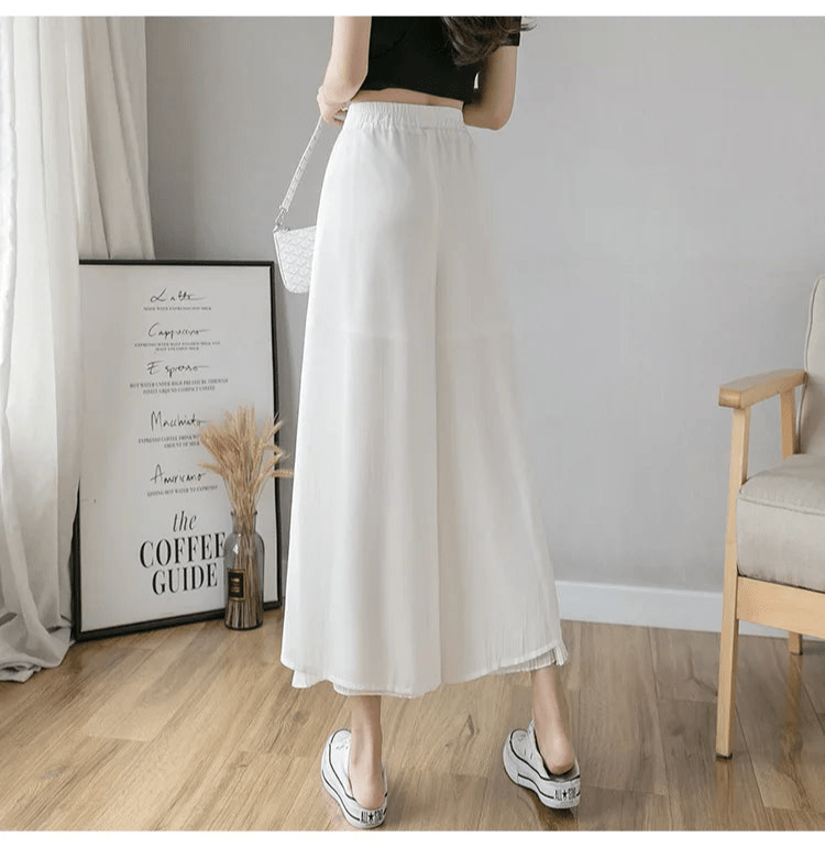 韓系休閒垂感闊腿褲/ 女裝/ 高腰寬鬆雪紡長褲 - WeddLin 輕婚紗
