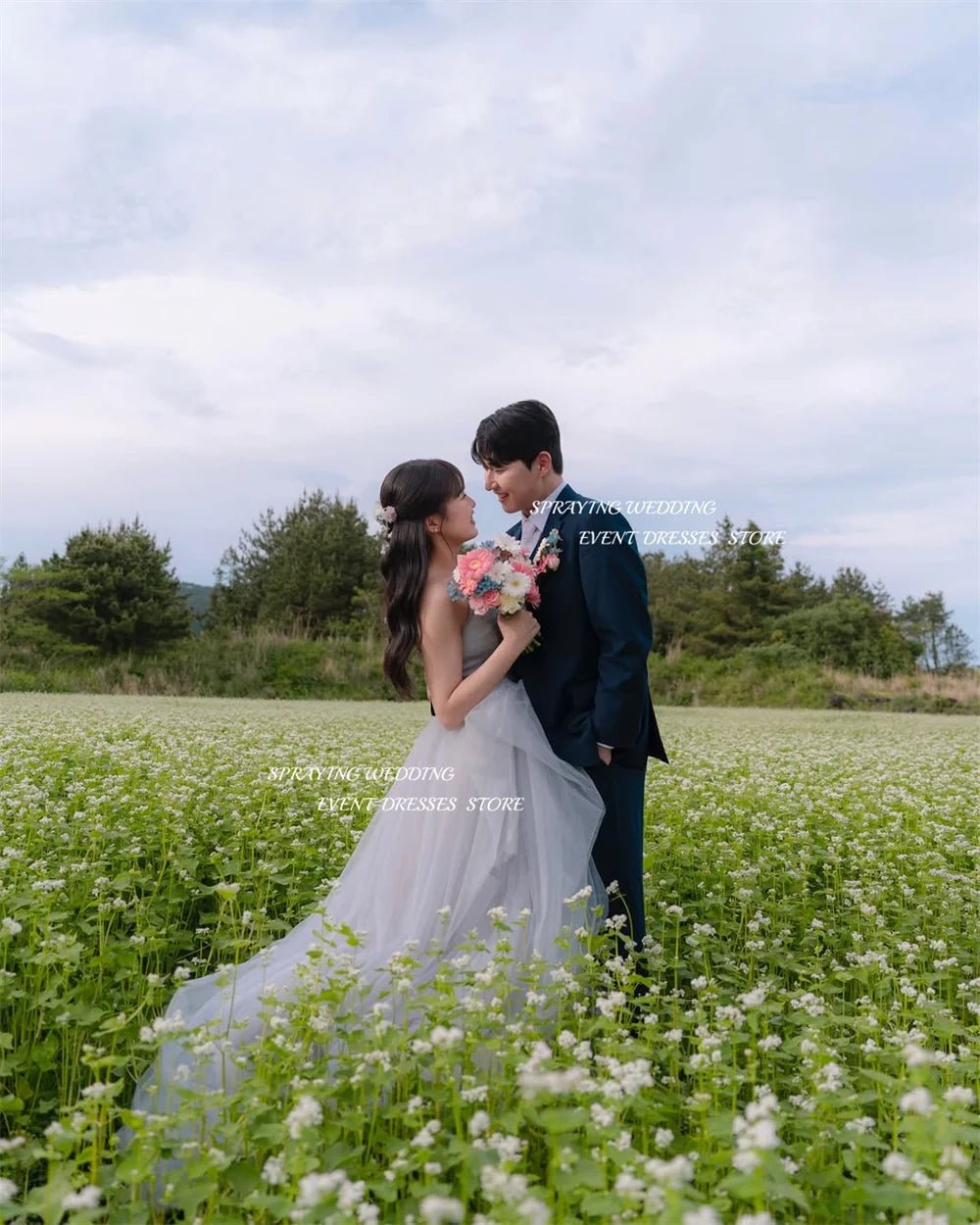 韓系薄紗馬甲禮服 婚禮/攝影/舞會 長款 無肩帶 可訂製 - WeddLin 輕婚紗
