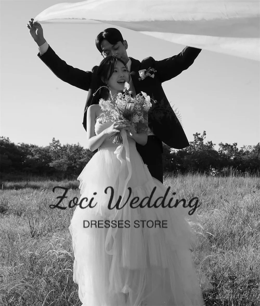 公主甜心韓國婚紗訂製/褶皺多層薄紗新娘拍照禮服/及地長婚紗 - WeddLin 輕婚紗
