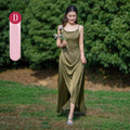 墨綠色緞面長款伴娘禮服｜小型婚禮與海外婚禮適用 - WeddLin 輕婚紗