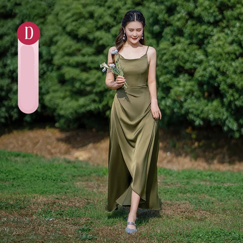 墨綠色緞面長款伴娘禮服｜小型婚禮與海外婚禮適用 - WeddLin 輕婚紗
