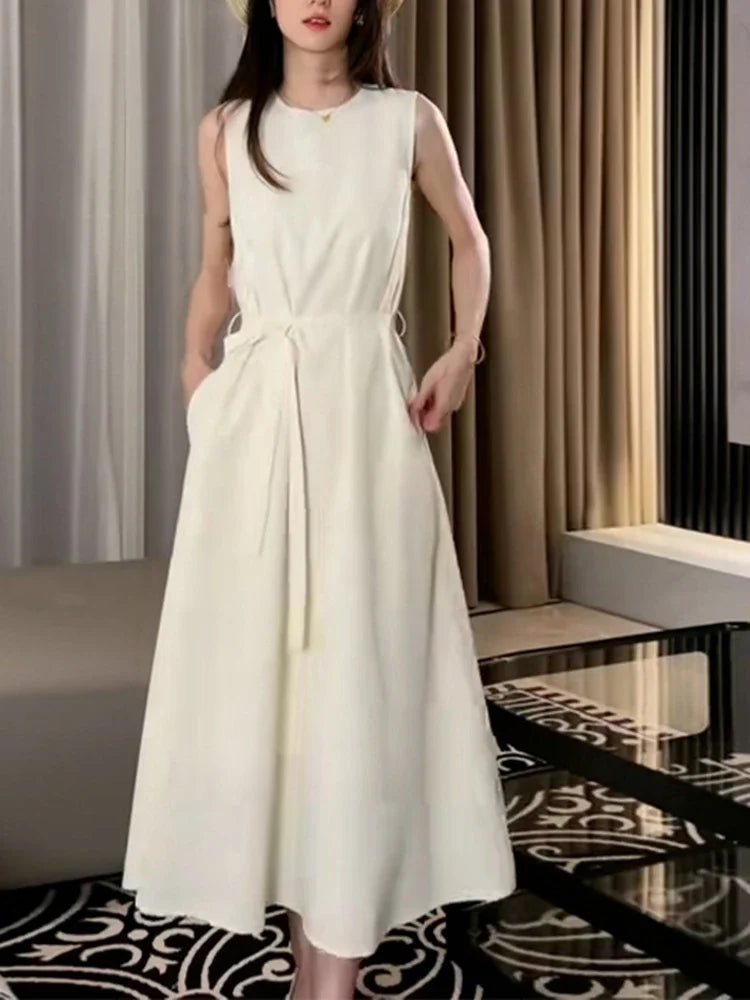 法式素色無袖洋裝｜簡約夏季棉混長洋裝 - WeddLin 輕婚紗