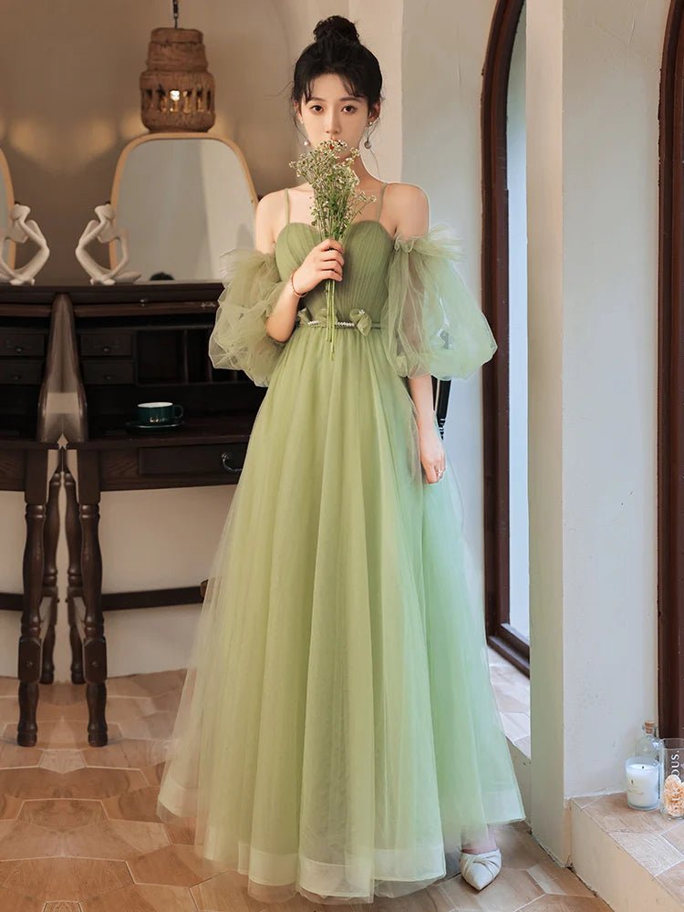 草綠色半袖女孩公主伴娘/宴會派對舞會/舞會長禮服 - WeddLin 輕婚紗