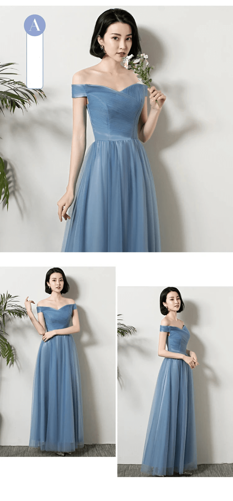 灰藍色長簡約公主伴娘/宴會派對舞會/舞會禮服 - WeddLin 輕婚紗