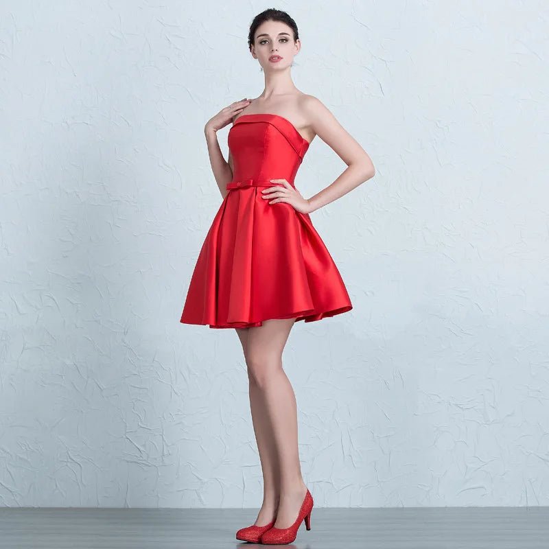 性感無肩帶婚禮伴娘/派對禮服/優雅舞會晚會賓客迷你裙/夏季連身裙 (現貨) - WeddLin 輕婚紗