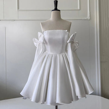 婚紗禮服/甜美蝴蝶結吊帶裙/緞面晚禮服/優雅性感迷你裙/簡約婚禮派對禮服 - WeddLin 輕婚紗