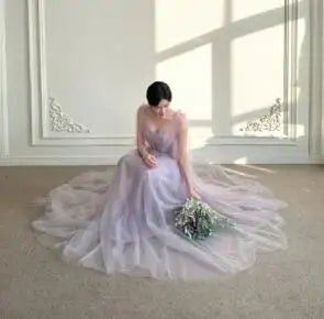 簡約紫色晚禮服/韓國甜心拖尾長舞會禮服/訂製正式派對禮服 - WeddLin 輕婚紗
