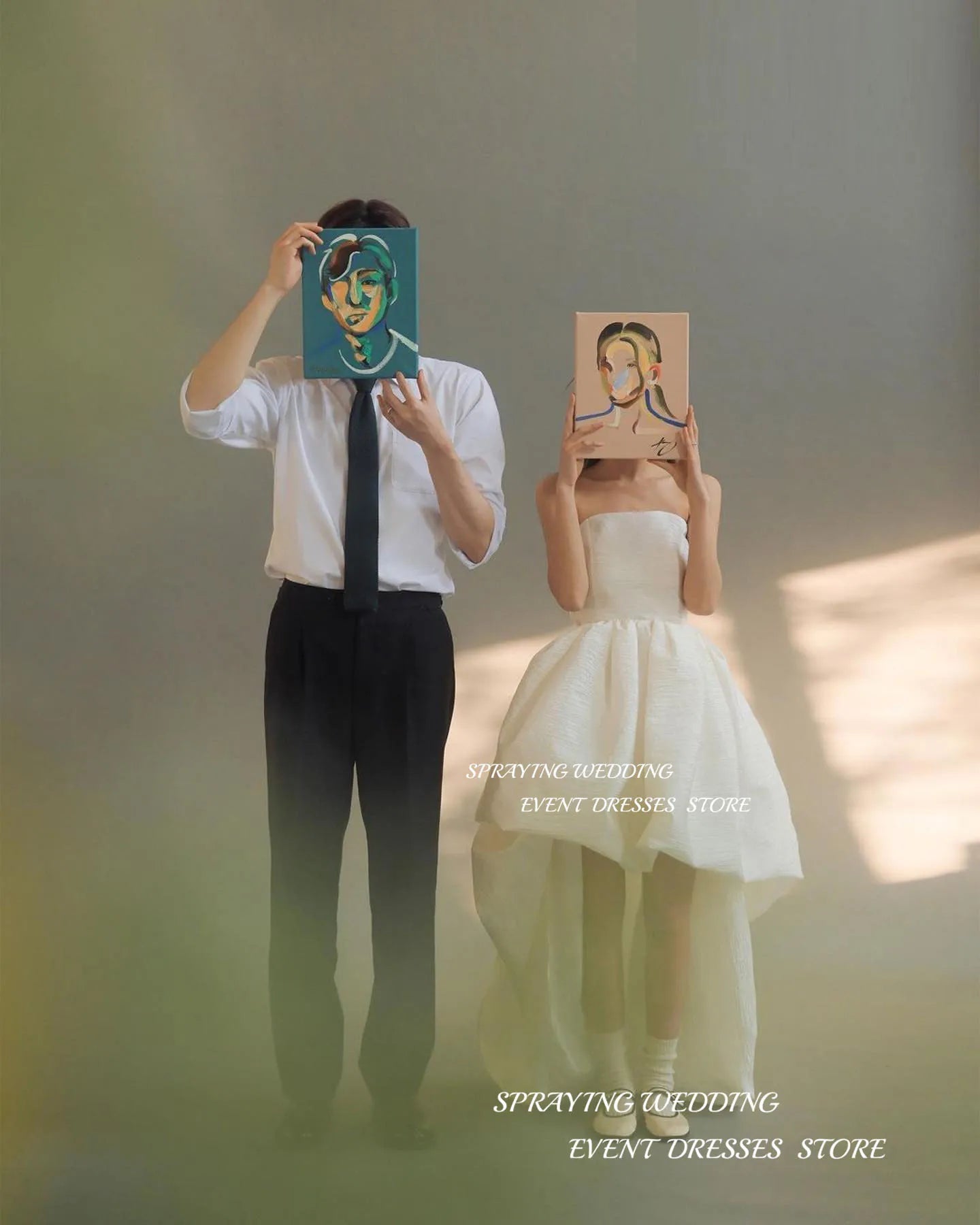 韓系高低擺白色婚紗禮服｜訂製款 拍照用 平口無袖婚紗 - WeddLin 輕婚紗