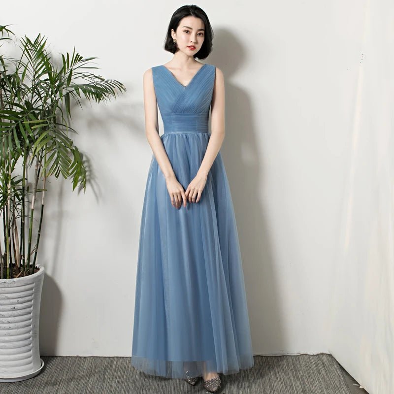 灰藍色長簡約公主伴娘/宴會派對舞會/舞會禮服 - WeddLin 輕婚紗