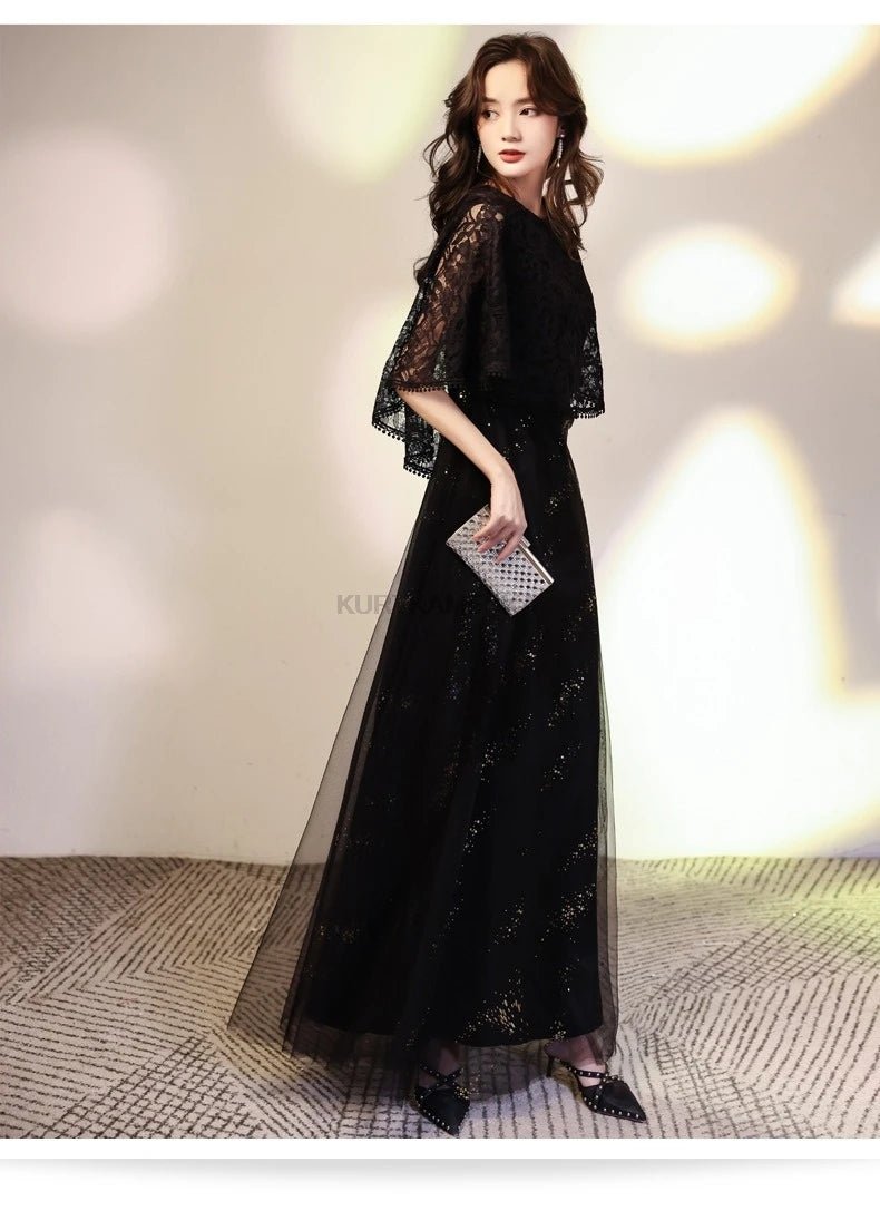 法式典雅蕾絲晚禮服｜半袖長裙 客製派對禮服 婚禮正式洋裝 - WeddLin 輕婚紗