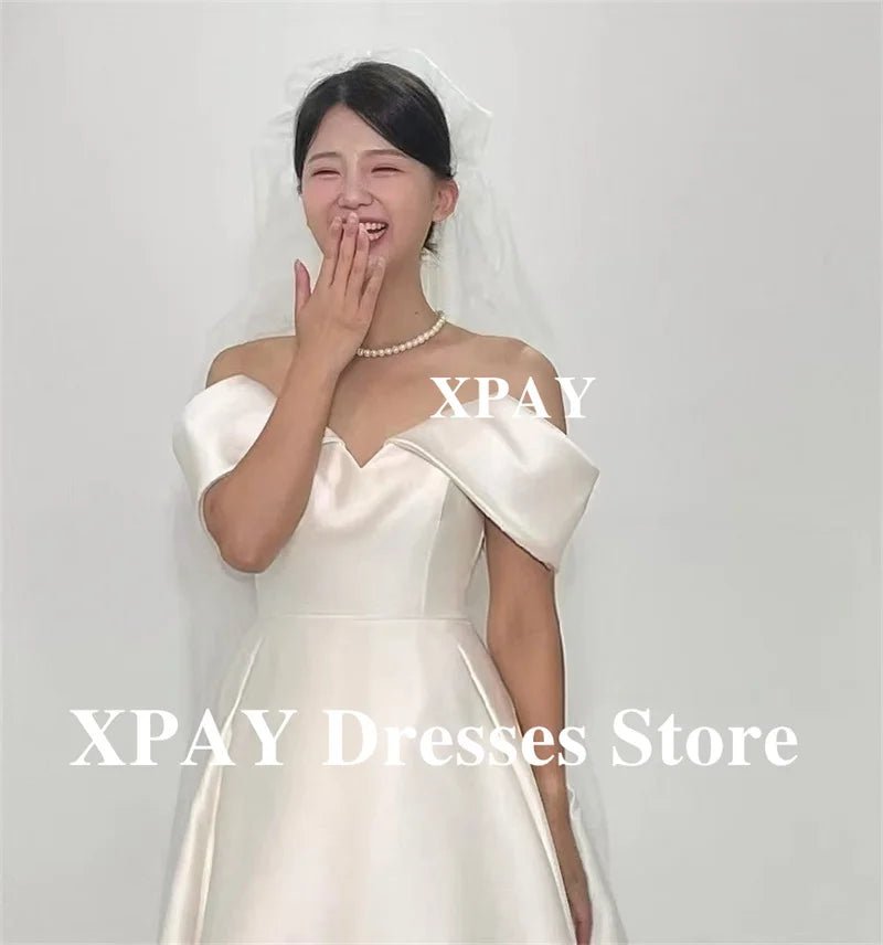 優雅露肩韓國婚紗拍照/袖緞面簡約新娘禮服/ 束腰新娘禮服/訂製 - WeddLin 輕婚紗