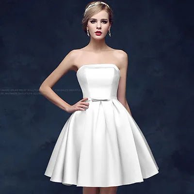 性感無肩帶婚禮伴娘/派對禮服/優雅舞會晚會賓客迷你裙/夏季連身裙 (現貨) - WeddLin 輕婚紗