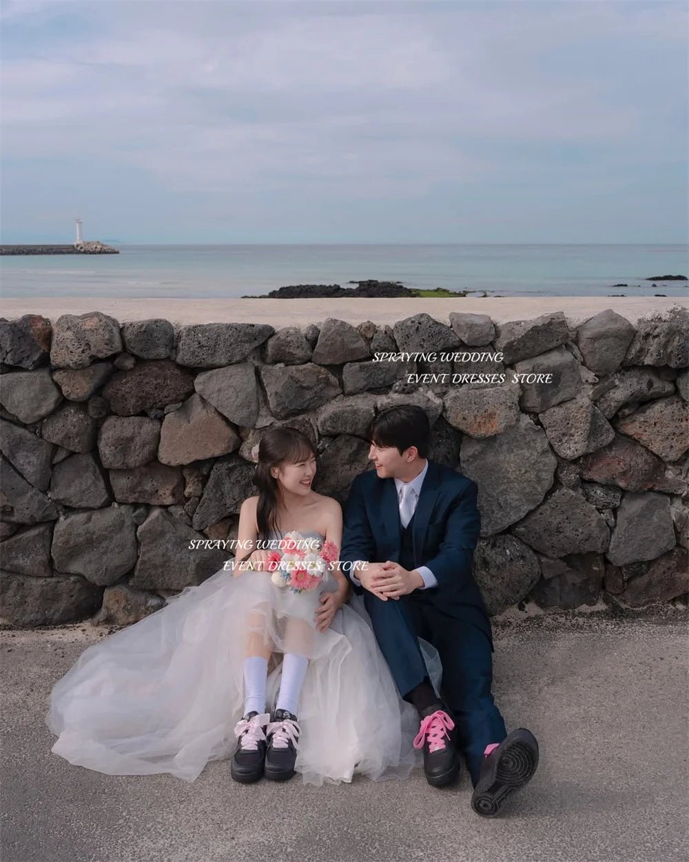 韓系薄紗馬甲禮服 婚禮/攝影/舞會 長款 無肩帶 可訂製 - WeddLin 輕婚紗