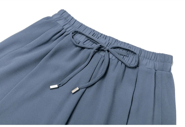 韓系休閒垂感闊腿褲/ 女裝/ 高腰寬鬆雪紡長褲 - WeddLin 輕婚紗