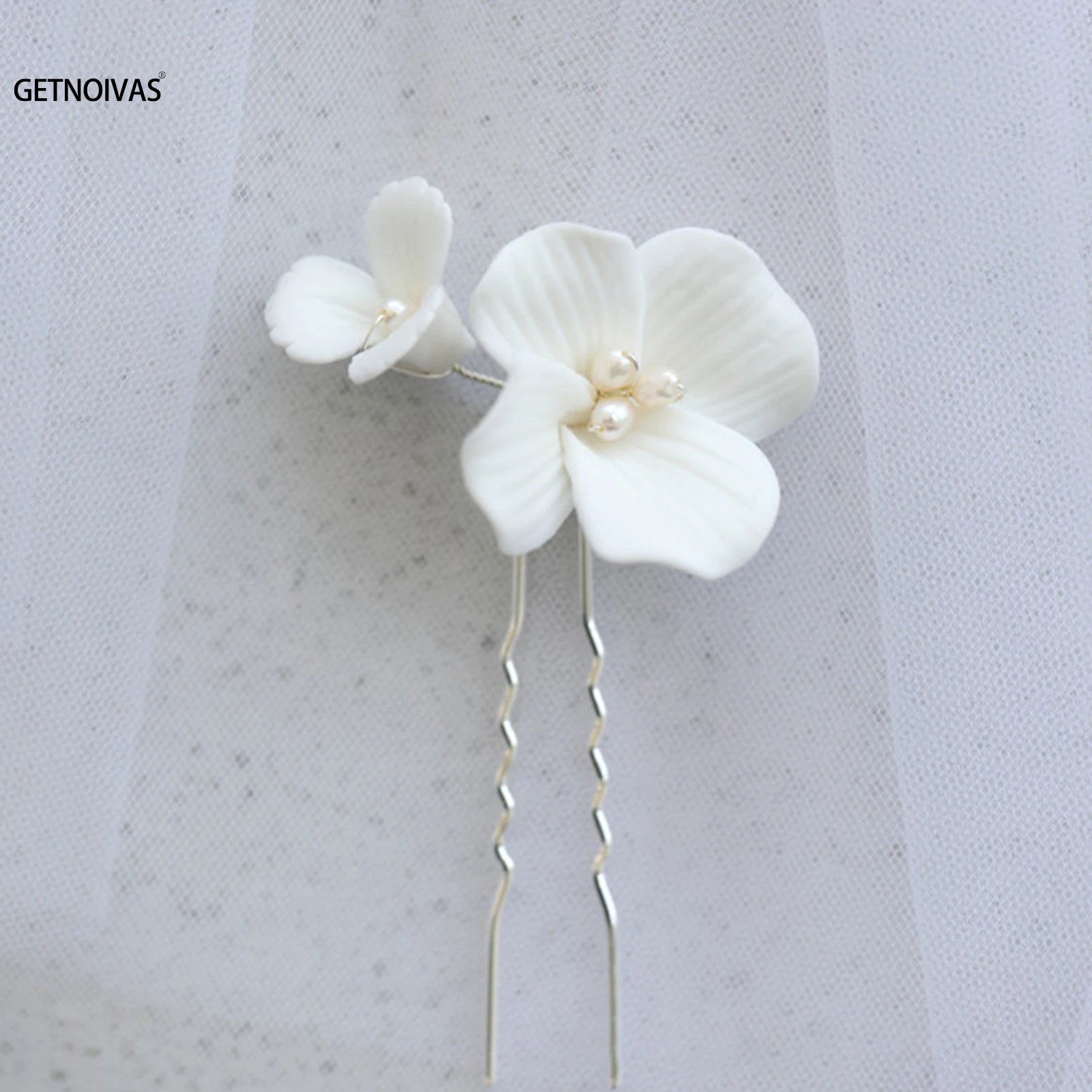 白色陶瓷花新娘髮夾/ 髮簪/ 婚禮頭飾/髮飾品 - WeddLin 輕婚紗